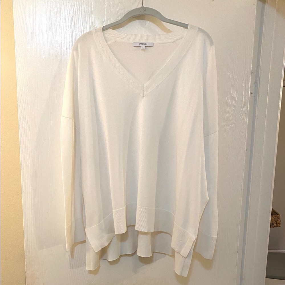 White Cotton V-Neck Sweater from Derek Lam 10 Crosby, Large EUC